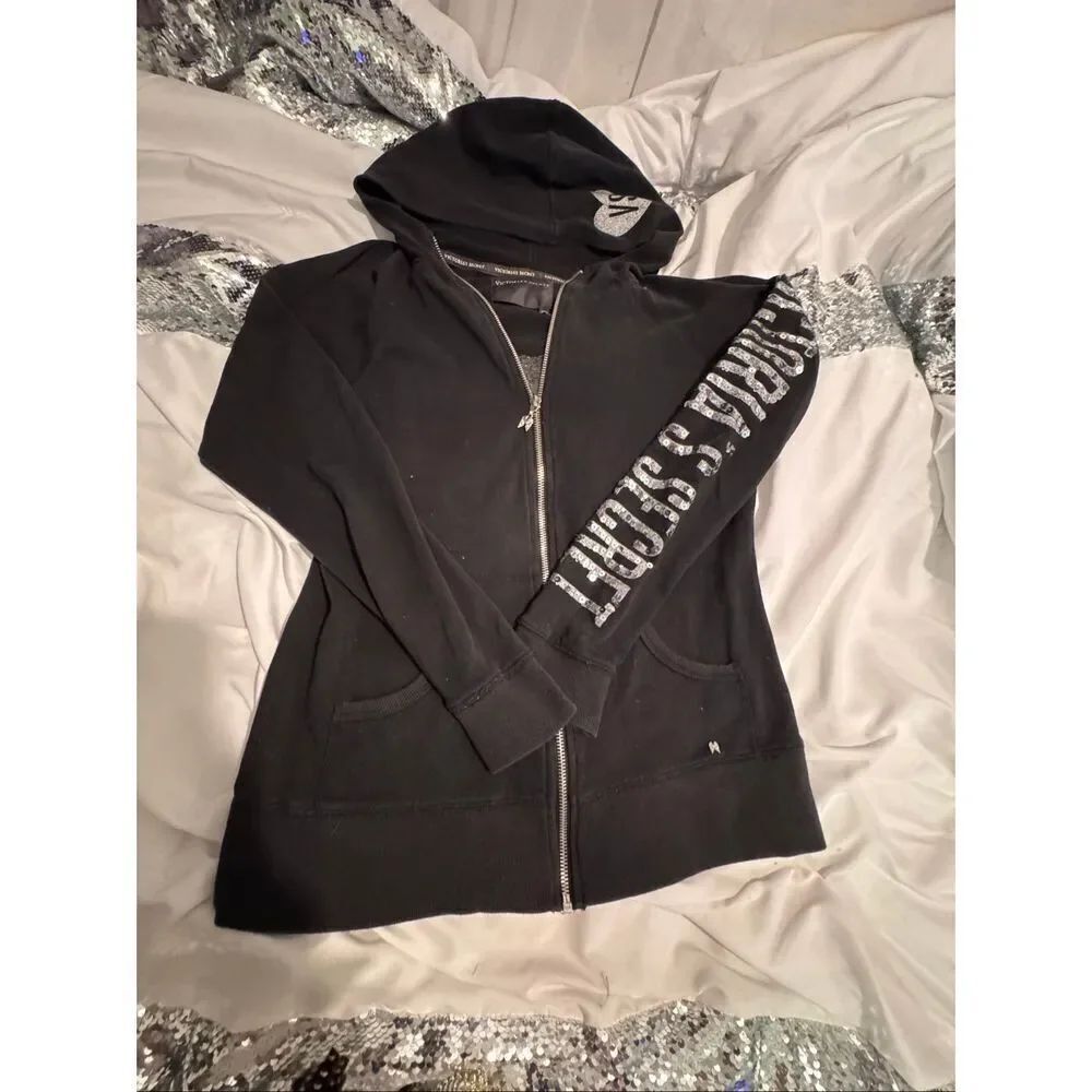 Victoria's Secret Angel bling Hoodie silver sequin full zip hoodie jacket